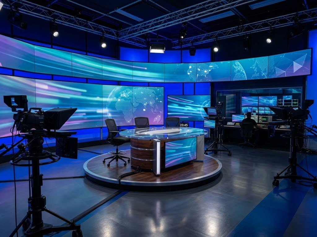Modern TV news studio